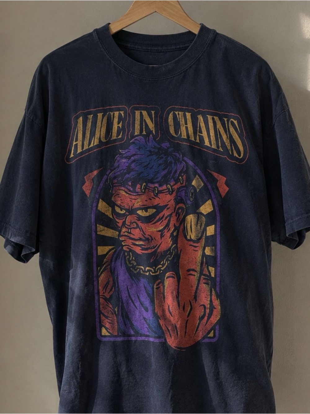 Gildan Navy Alice In Chains Tee with Purple & Red Graphic